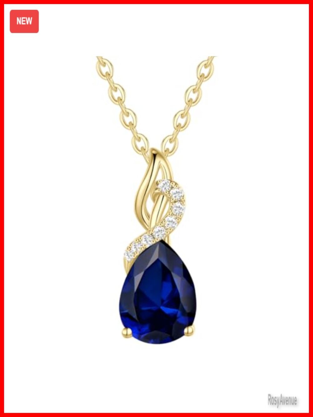 14K Solid Yellow Gold Birthstone Diamond Teardrop Pendant Necklace